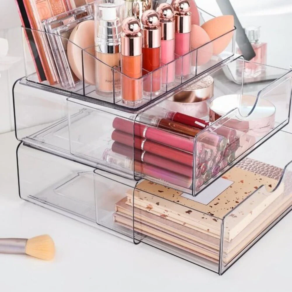 3-Tier Clear Makeup Organizer with Drawer, Cosmetic Storage for Vanity & Bath